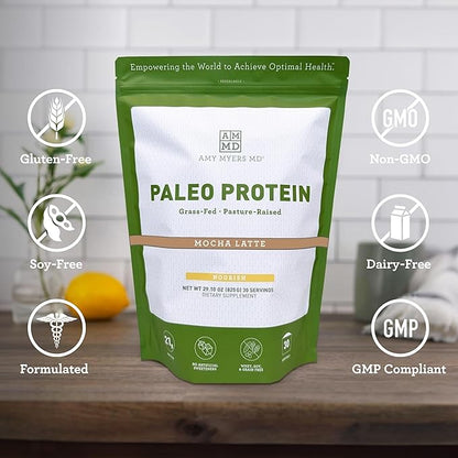 Amy Myers MD Pure Paleo Protein Powder - Clean Grass Fed Pasture Raised Protein - Hormone Free, Non-GMO, Gluten & Dairy Free - Perfect for Keto and Paleo- Mocha Latte - 29.31 oz (831 g)