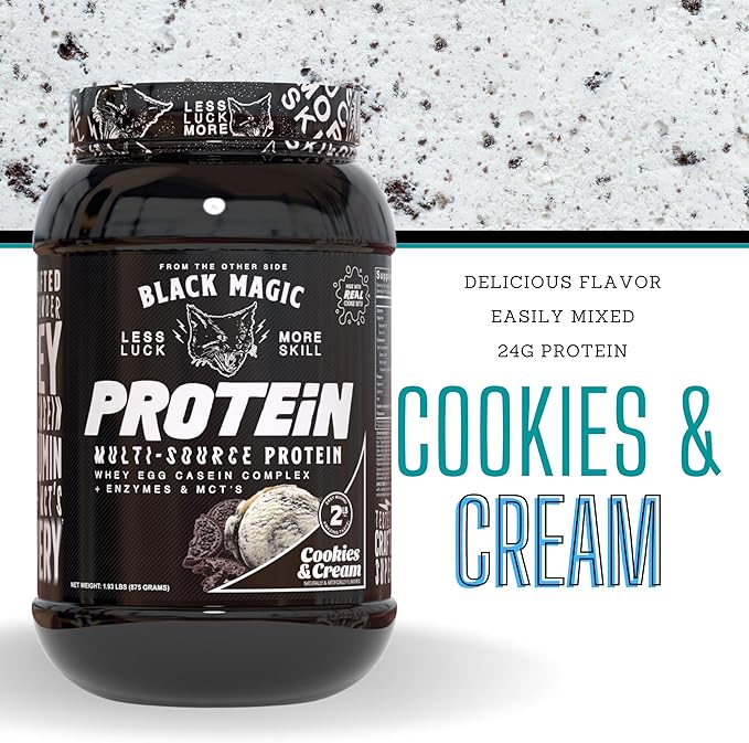 Worldwide Nutrition Bundle: Black Magic Multi-Source Casein Protein Powder-Whey, Egg Albumin Enzymes, Micellar Casein & MCTs-Muscle Mass Gaining-Bodybuilding-Cookies and Cream 2 LB & Keychain
