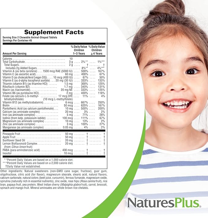 Natures Plus Animal Parade Multivitamin Children’s Chewables - Watermelon Flavor - 90 Animal Shaped Tablets - Promotes Health and Well-Being - Vegetarian, Gluten Free - 45 Servings