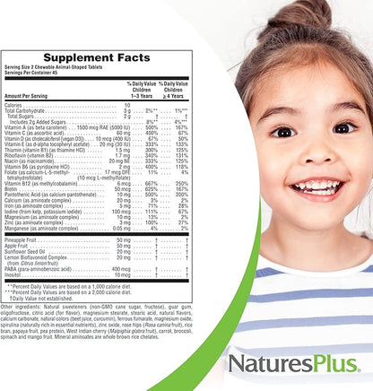Natures Plus Animal Parade Multivitamin Children’s Chewables - Watermelon Flavor - 90 Animal Shaped Tablets - Promotes Health and Well-Being - Vegetarian, Gluten Free - 45 Servings