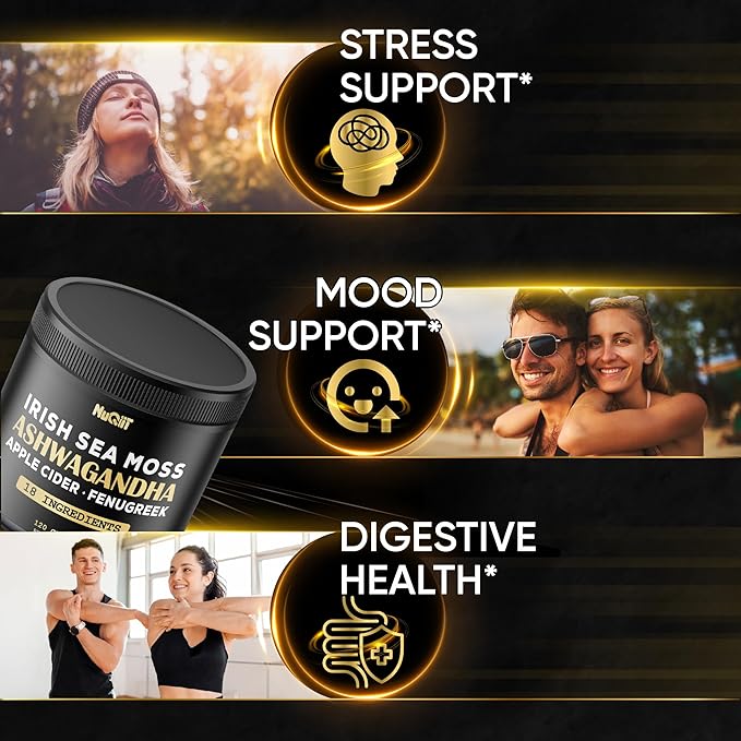 Organic Ashwangdha Capsules 15000mg Irish Sea Moss 3000mg Apple Cider Vinegar 3000mg & More - Support Brain Health, Strength & Immune System - 120 Vegan Capsules