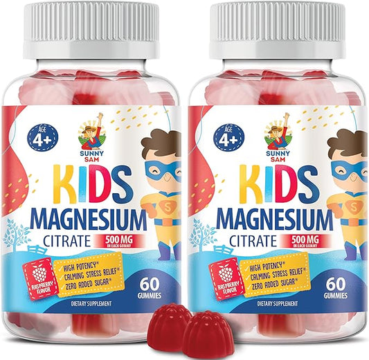 Sugar-Free Magnesium Gummies for Kids & Teens - 500mg Calm Magnesium Citrate Gummies - Chewable Magnesium Gummy Supplement for Sleep, Mood & Muscle Suppor