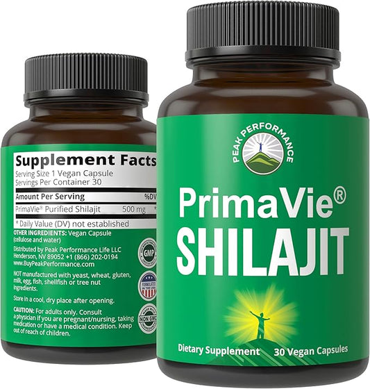 PrimaVie® Purified Shilajit Capsules Made with Pure Shilajit Powder. Clinically Tested Natural Supplement with 40+ Trace Minerals, Fulvic Acid. Tablets Support Mitochondria + Brain Function