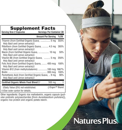 Natures Plus Source of Life Garden Certified Organic B Complex - 60 Vegan Capsules - Complete Vitamin B Supplement, Energy Booster - Vegetarian, Gluten-Free - 30 Servings