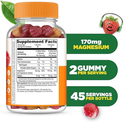 Lifeable Magnesium Gummies for Kids | 170mg Elemental Magnesium from 1,420mg Magnesium Citrate | Great Tasting Kids Magnesium Supplement | Muscle Support and Stress Relief Chewable | 90 Gummies