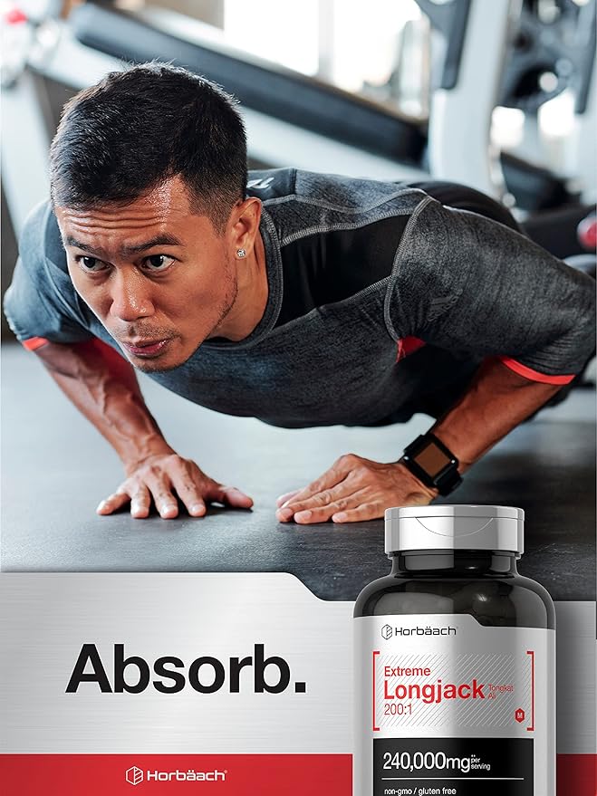 Horbäach - Longjack Tongkat Ali | 240,000 mg (200:1 Potent Extract) | 120 Capsules | Extreme Male Performance Supplement | Super Concentrated Herbal Extract Formula | Non-GMO & Gluten Free Pills