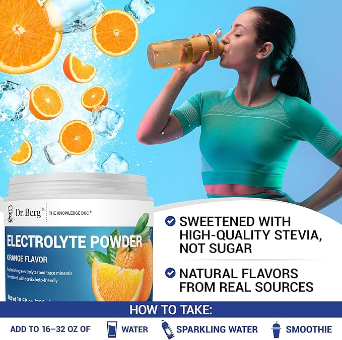 Dr. Berg Zero Sugar Hydration Keto Electrolyte Powder - Enhanced w/ 1000 mg of Potassium & Real Pink Himalayan Salt (NOT Table Salt) - Orange Flavor Hydration Drink Mix Supplement - 50 Servings