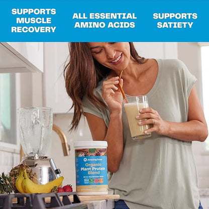 Amazing Grass Organic Plant Protein Blend: Vegan Protein Powder, New Protein Superfood Formula, All-In-One Nutrition Shake with Beet Root, Pure Vanilla, 11 Servings