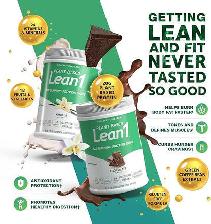 Lean1 Plant-Based Meal Replacement Protein Powder, Chocolate Flavor, 15-Serving Tub