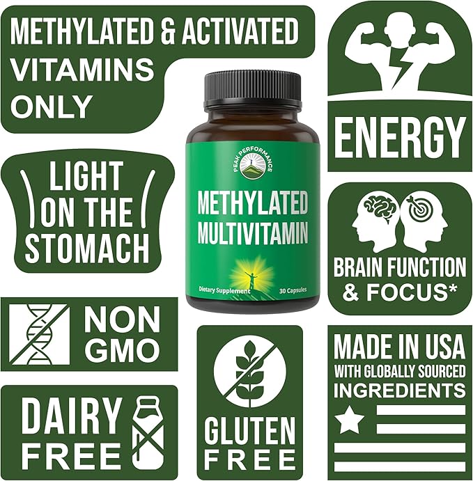 Methylated Multivitamin + Methylated B Complex Supplement. With Trimethylglycine (TMG), L Methylfolate, Methyl B12 + B1 + B2 + B6 Vitamins + Choline. MTHFR Supplement For Women & Men. Vegan Capsules