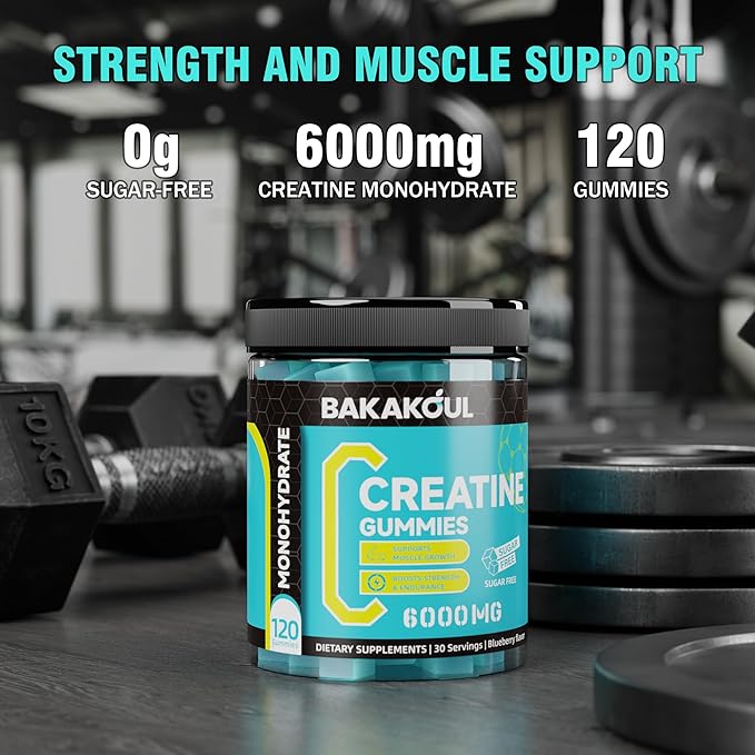 Creatine Monohydrate Gummies 5g for Men & Women - 120 Sugar Free Gummies with Magnesium Glycinate, L-Threonate, L-Taurine + Vitamin B12 for Muscle Support, Energy Boost, (Blueberry Flavor)