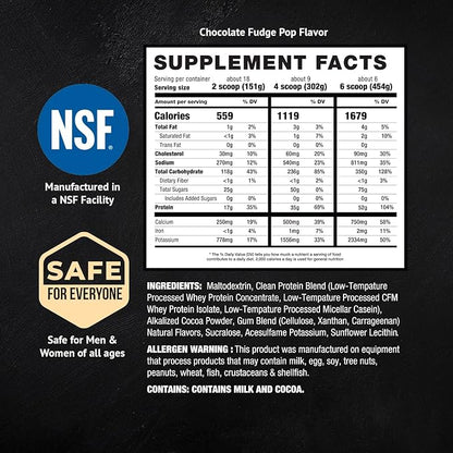 MAN Sports - Dirty Bulk: Chocolate Fudge Pop High Protein Weight Gainer Powder with 52g of Protein