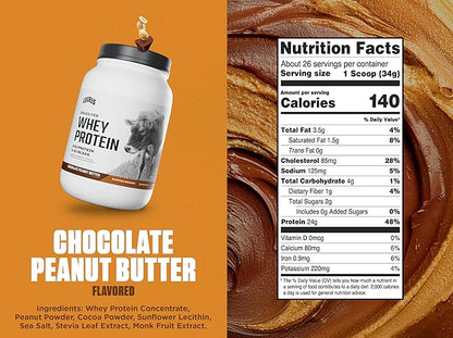 Levels Grass Fed Whey Protein Powder, No Artificials, 24G of Protein, Chocolate Peanut Butter, 2LB