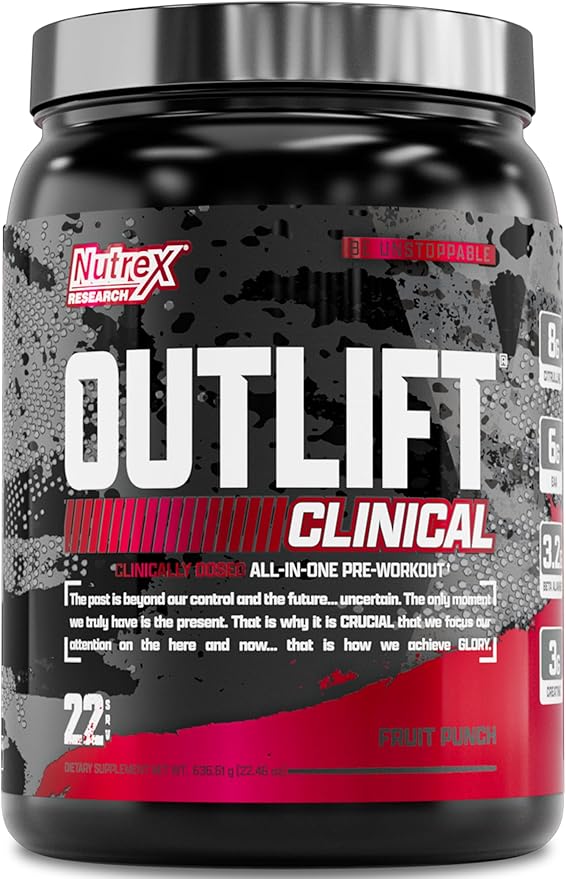 Nutrex Research Outlift Clinical | Clinically Dosed Pre Workout Powder with Creatine, 8G Citrulline, EAA | Energy, Performance, Pump Preworkout Supplement for Men & Women (22 Servings, Fruit Punch)