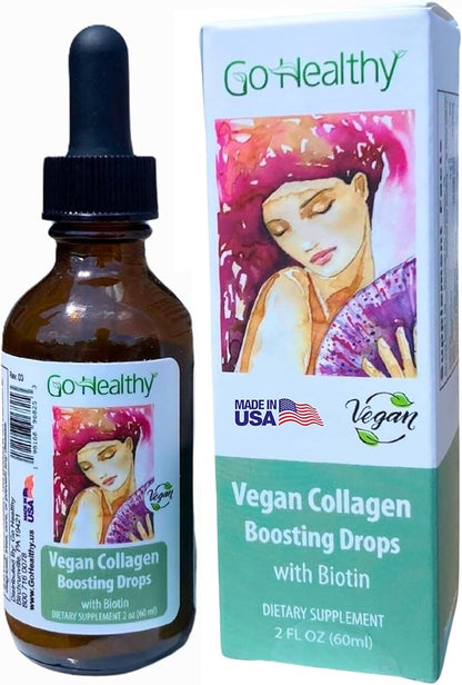 Go Healthy Vegan Collagen & Biotin Liquid Drops for Women & Men - Supports Healthy Hair, Nail & Skin, Boosts Metabolism - Non-GMO, Sugar Free - 60-Day Supply