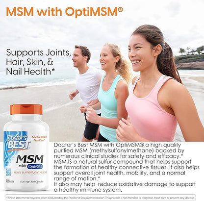 Doctor's Best MSM with OptiMSM, Joint Support, Immune System, Antioxidant and Protein-Building Role, Non-GMO, Gluten Free, 1000 mg, 360 Capsules
