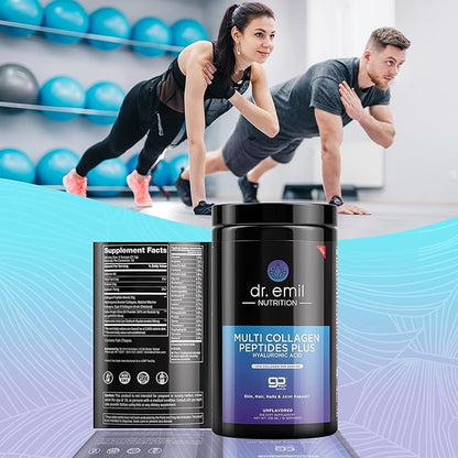 DR. EMIL NUTRITION Multi Collagen Peptides Powder - 20g of Unflavored Hydrolyzed Collagen Protein Powder with Hyaluronic Acid for Hair, Skin, Nails and Joints - 15 Servings