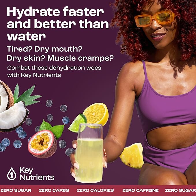 KEY NUTRIENTS Hydration Packets - 5 Delicious Flavors in Electrolytes Powder Packets No Sugar 10 Pack - No Calories, Gluten Free Electrolytes Powder Packets, Non GMO, Made in USA