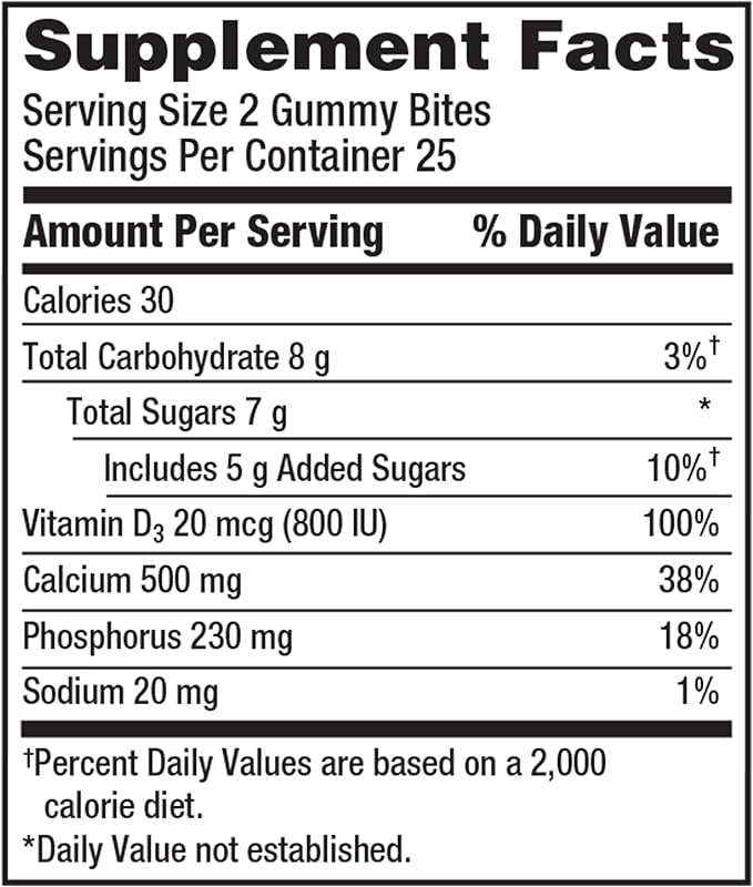 Caltrate Gummy Bites 500 mg Calcium and Vitamin D Supplement, Black Cherry, Strawberry, Orange - 50 Count