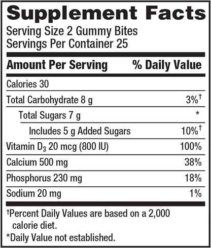 Caltrate Gummy Bites 500 mg Calcium and Vitamin D Supplement, Black Cherry, Strawberry, Orange - 50 Count