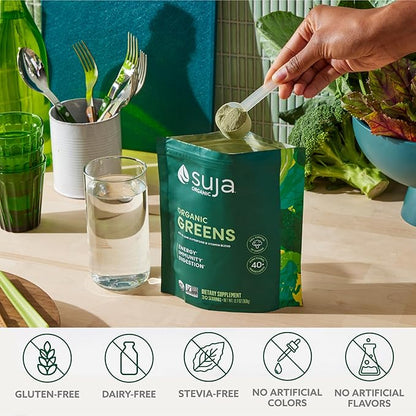 Suja Organic Greens Powder Probiotic Blend, Spirulina, Daily Superfood Drink or Smoothie Mix for Immune Support, Digestion, & Energy, Vegan, Gluten Free, Non GMO, 30 Servings