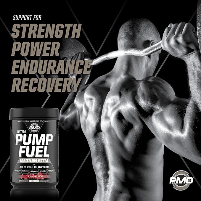 PMD Sports Ultra Pump Fuel - Pre Workout Drink Mix - Energy, Strength, Endurance, Recovery - Complex Carbohydrates and Amino Energy - Island Punch (30 Servings)