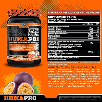 Humapro | Amino Acids Protein Matrix for Humans | 99% Utilization for Lean Muscle | Vegan, Gluten Free | 334g / 45 Servings (Southern Sweet Tea)