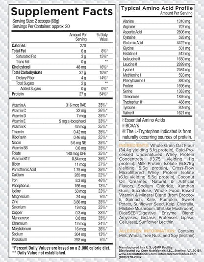 Core Nutritionals Platinum MRP Full Spectrum Meal Replacement, Sustained Release for All Day Amino Acid Support, 27G Protein, 20 Servings (Vanilla Poundcake)