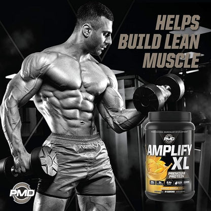 PMD Sports Amplify XL Premium Whey Protein Supplement Hydro Greens Blend - Glutamine and Whey Protein Matrix with Superfood for Muscle, Strength and Recovery - Mango Mania (24 Servings)