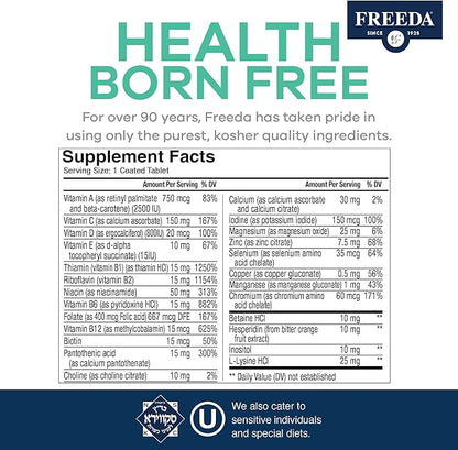 Freeda Senior Multivitamin - Kosher Vitamins for Men & Women 60 and Over - One Daily Coated Tablet - Women’s & Men’s Vitamins Multivitamin 60 Plus - Vitamins for Women Over 60 Plus Elderly (100 Count)