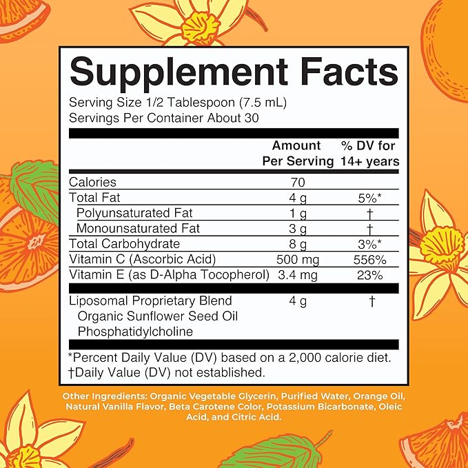 MaryRuth Organics Liposomal Vitamin C | Immune Support Supplement | Megadose Vitamin C Supplement 500mg | Skin Care | Liquid Vitamin C | Vitamin E | Vegan | Non GMO | 30 Servings