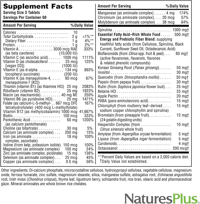 Natures Plus Source of Life - 180 Tablets, Pack of 3 - Multi-Vitamin & Mineral Supplement - Supports Natural Energy & Overall Well-Being - Gluten Free, Vegetarian - 180 Total Servings