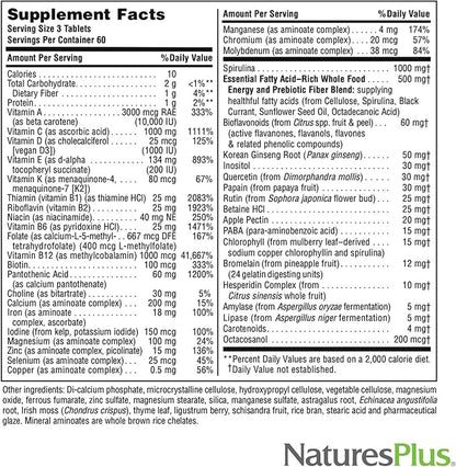 Natures Plus Source of Life - 180 Tablets - Multivitamin & Mineral Supplement with Concentrated Whole Foods - Gluten Free, Vegetarian - 60 Servings