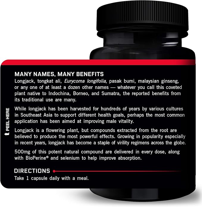 Force Factor Longjack Tongkat Ali 500mg for Men, Longjack Extract to Support Male Vitality and Improve Drive, Longjack Capsules with BioPerine Black Pepper Extract, 60 Capsules (2-Pack)