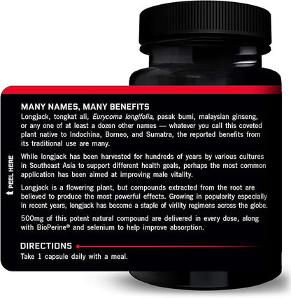 Force Factor Longjack Tongkat Ali 500mg for Men, Longjack Extract to Support Male Vitality and Improve Drive, Longjack Capsules with BioPerine Black Pepper Extract, 60 Capsules (2-Pack)