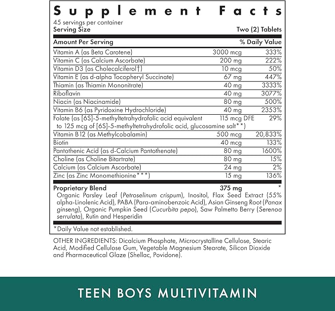 MICHAEL'S Health Naturopathic Programs Teen Boys - 90 Vegetarian Tablets - Daily Multivitamin Supplement - Kosher - 45 Servings