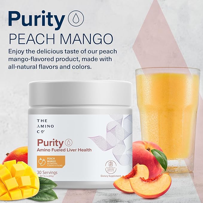 Purity - Liver Support Supplement with Essential Amino Acids for Liver Detox Cleanse - Boost Liver Health for Optimal Liver Support- Peach Mango, 30 Servings