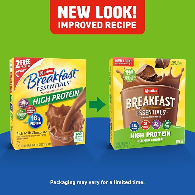 Carnation Breakfast Essentials High Protein Powder Drink Mix, Rich Milk Chocolate, 10 Count Box Packets (Pack of 6) (Packaging May Vary)