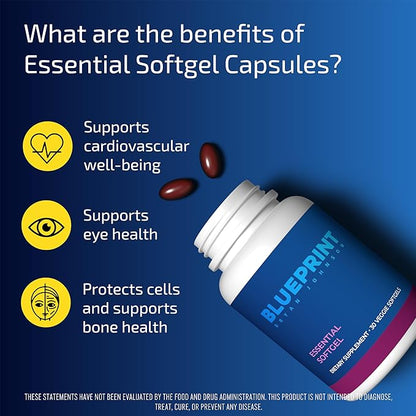 Blueprint Bryan Johnson Essential Softgel Supplement - Letein, Zeaxanthin, Lycopene, Vitamin K1 & K2 MK-7 & MK-4 - Optimal Vision, Bone & Heart Health Support - Vegan, All Ages (30 Servings)