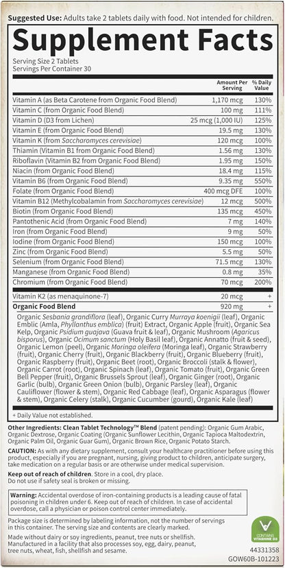 Garden of Life Organics Organic Multivitamin for Women - Womens Multi with Vitamin C, D, Folate, B6, B12, Biotin, Iron, Vegan Whole Food Vitamins for Women, Energy, Skin, Nails, 60 Tablets