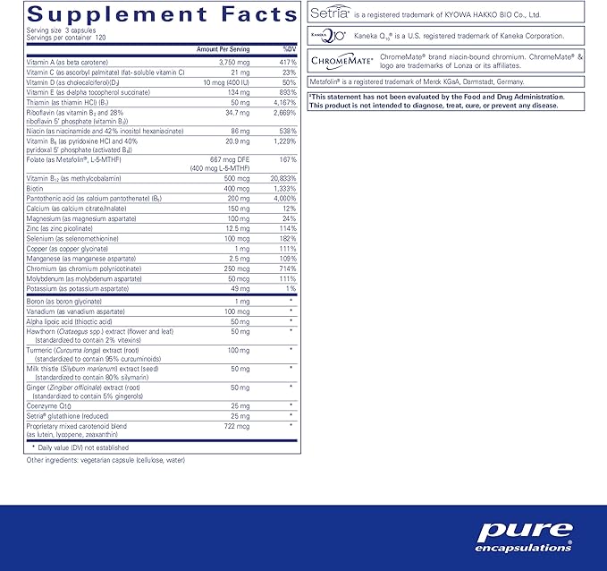 Pure Encapsulations UltraNutrient - Minerals & Multivitamins - Supports Liver & Heart Health* - Supplement for Antioxidants - with Vitamin C, CoQ10 & More - Gluten Free - 360 Capsules