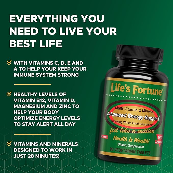 Life's Fortune Multivitamin All Natural Energy Source Supplying Whole Food Concentrates, Antioxidants, Amino Acids, Enzymes, Trace Minerals & More (90 Count (Pack of 1))
