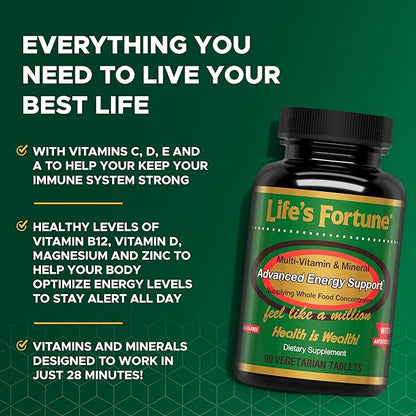 Life's Fortune Multivitamin All Natural Energy Source Supplying Whole Food Concentrates, Antioxidants, Amino Acids, Enzymes, Trace Minerals & More (90 Count (Pack of 1))