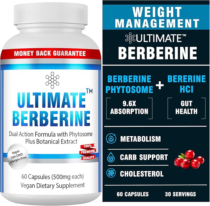Ultimate Berberine Phytosome for Healthy Weight Management - Dual Action Formula with Berberine HCL - Carbohydrate Metabolism, GI, Immunity & Cholesterol Support - 1000mg Maximum Strength Supplement
