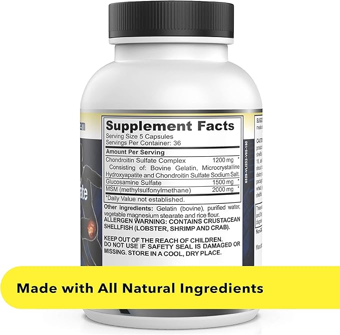 Glucosamine Chondroitin MSM (120 Capsules) Joint Supplements for Men & Women | Discomfort Easing Supplements for Back, Knee, Hands | Nutritional Supplements & Advanced Complex