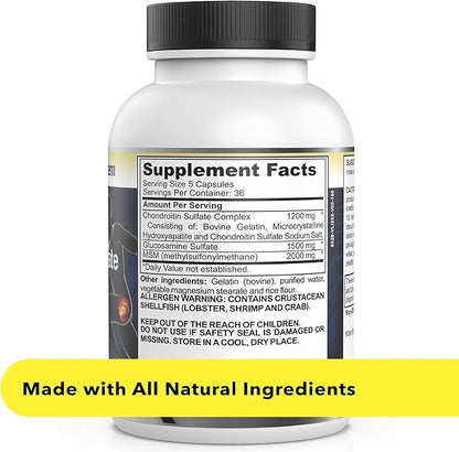 Glucosamine Chondroitin MSM (120 Capsules) Joint Supplements for Men & Women | Discomfort Easing Supplements for Back, Knee, Hands | Nutritional Supplements & Advanced Complex