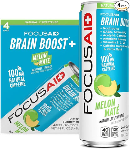 LIFEAID Energy Blend Nootropics Drink for Brain Fuel AlphaGPC GABA BComplex Yerba Mate Green Tea 100 Clean100mg Natural Caffeine 12oz. cans Pack , FOCUSAID, 12 Fl Oz (Pack of 4)