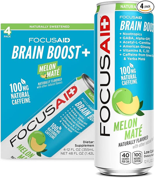 LIFEAID Energy Blend Nootropics Drink for Brain Fuel AlphaGPC GABA BComplex Yerba Mate Green Tea 100 Clean100mg Natural Caffeine 12oz. cans Pack , FOCUSAID, 12 Fl Oz (Pack of 4)