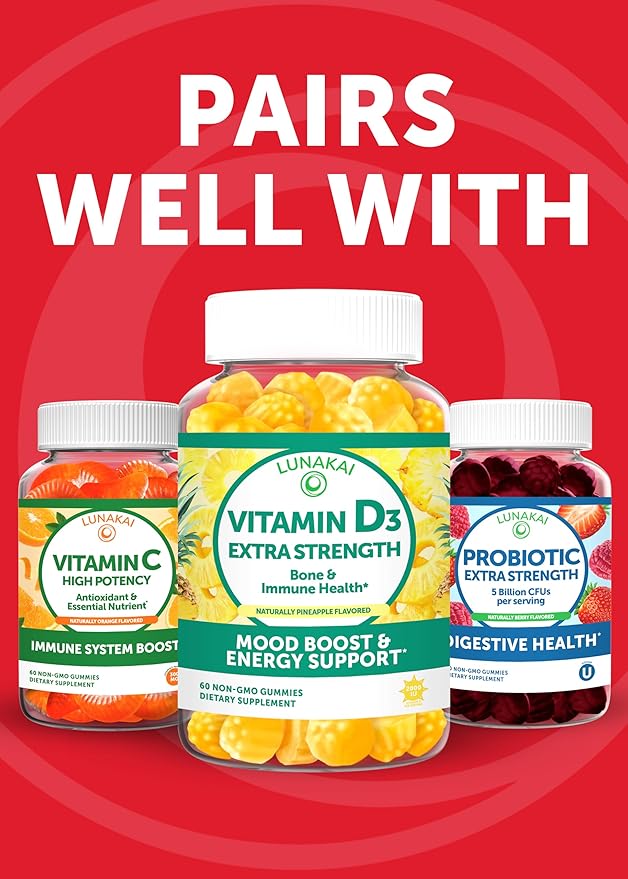 Lunakai USA Made Pure Shilajit Gummies 1200mg with Ashwagandha, Chaga, Vitamin C & D3 - Himalayan Shilajit for Men & Women, Energy & Vitality, 60ct
